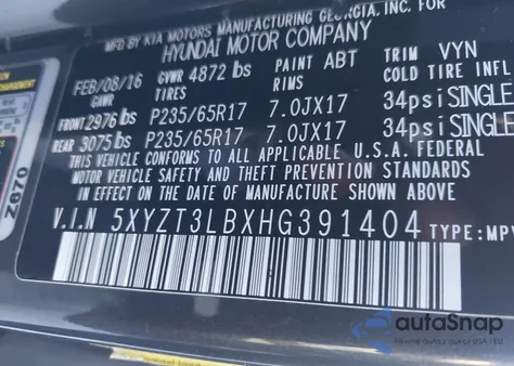 2017 Hyundai Santa Fe Sport 2.4L z USA, uszkodzony, nr VIN 5XYZT3LBXHG391404